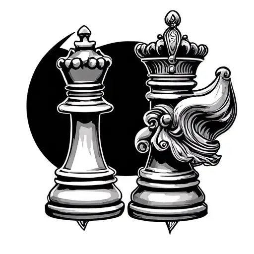 Chess king and queen chess piece tattoo design idea