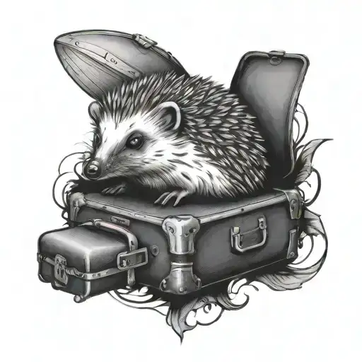 hedgehog holding suitcase tattoo design idea