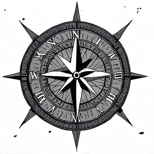 compass rose clock tattoo design idea