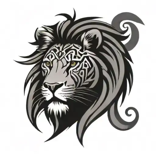 Tribal Cross with Lion face tattoo design idea