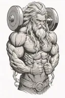 Super muscled Atlas Greek God with long silver hair and beard lifting weights tattoo design idea