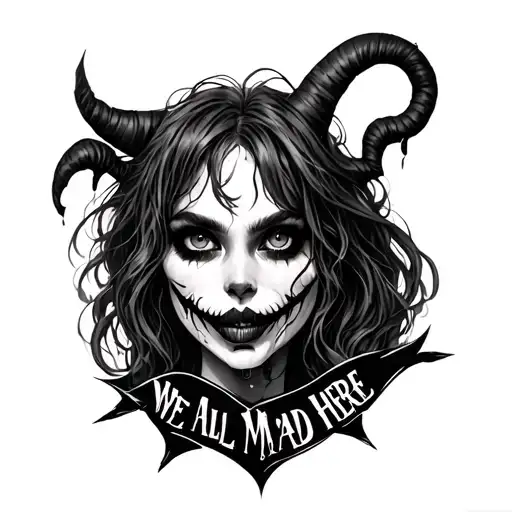 Arcane Jinx with "We're All Mad Here" tattoo design idea