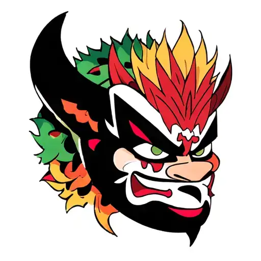 Hannya mask and Aku Aku aku from crash bandicoot mixed tattoo design idea