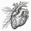 an anatomical heart diagram where the veins are like lightning bolts tattoo design idea