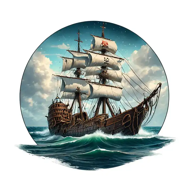 sunken pirate ship tattoo design idea