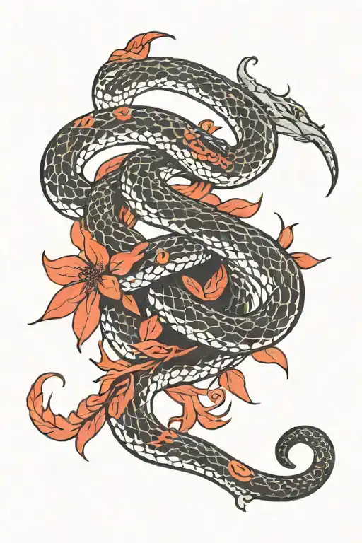 black snake and red licorice  tattoo design idea