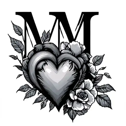 Initial M & T with heart tattoo design idea