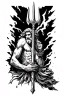 Poseidon's trident struck by Zeus' lightning on the right. The whole would be surrounded by the artifacts of all the gods. tattoo design idea