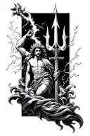 Poseidon's trident struck by Zeus' lightning on the right. The whole would be surrounded by the artifacts of all the gods. tattoo design idea