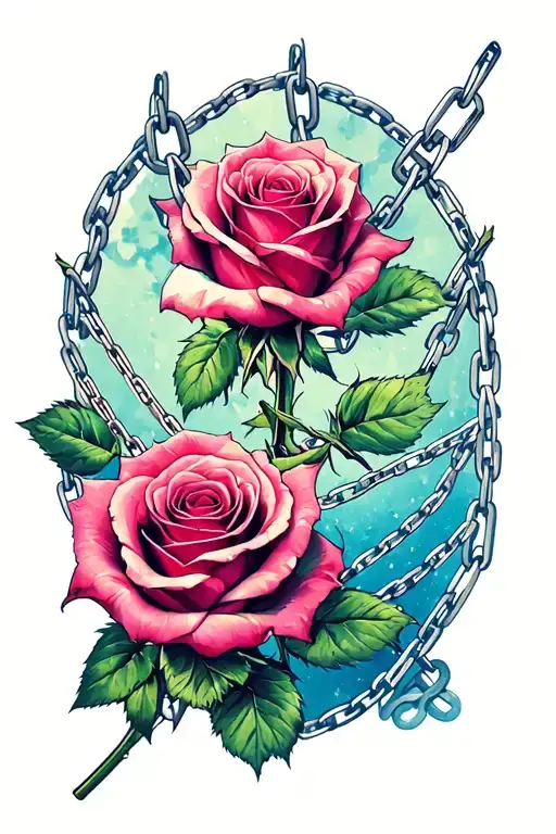 2 roses surrounding everything with chains tattoo design idea