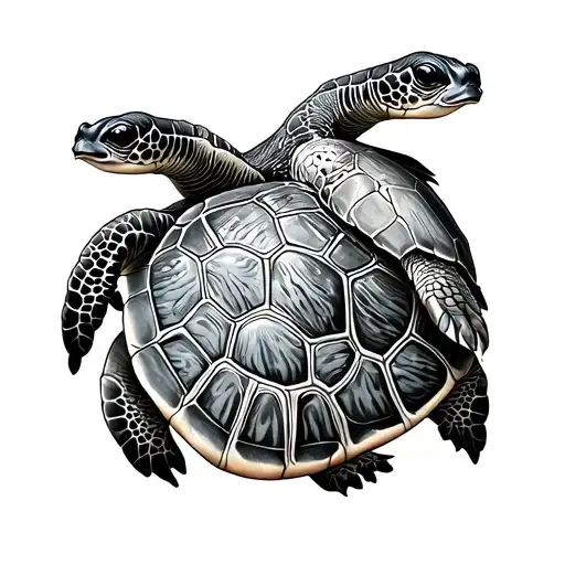 fine line tattoo of turtles and ocean life intertwined tattoo design idea