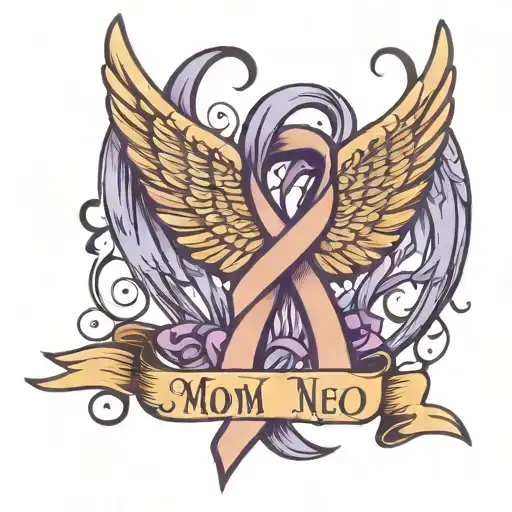 angel wings pancreatic cancer ribbon intertwined with the words mom tattoo design idea