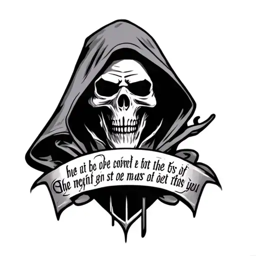 hooded reaper only the head with inspirational words at the bottom tattoo design idea