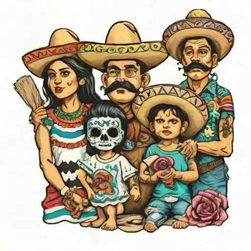 Mexican family posing for a picture tattoo design idea