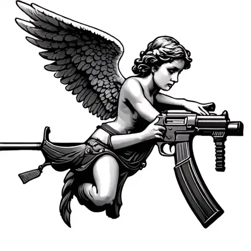 Angel with ak 47 tattoo design idea