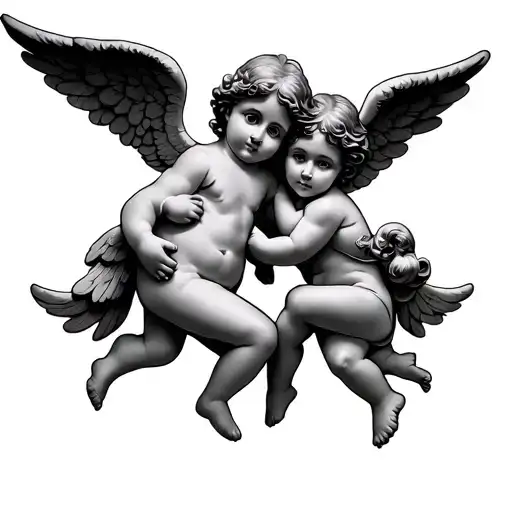small angel and double cherub in American traditional style  tattoo design idea