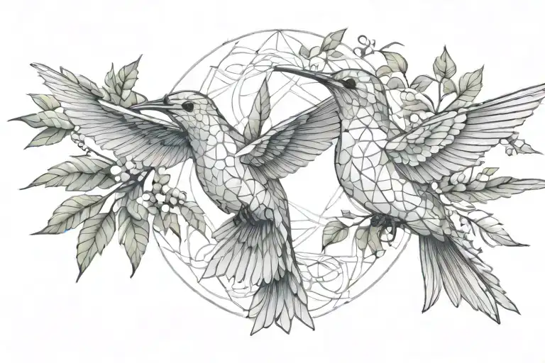 Hummingbird carrying laurel leaves with Dove carrying Ivy vine tattoo design idea