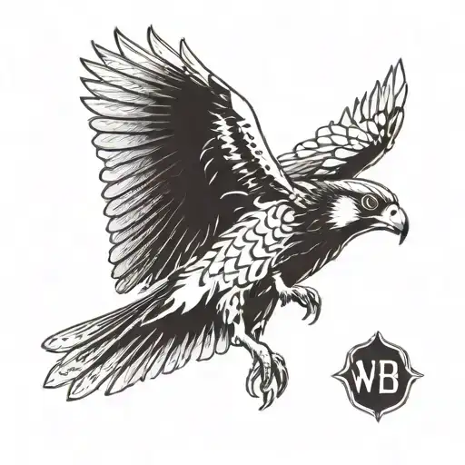 a falcon with its wings spread wide with a number plate saying W088LE on its chest tattoo design idea