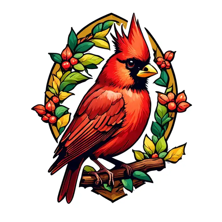 Cardinal bird perched tattoo design idea