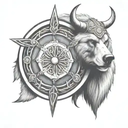 viking shield and bear  tattoo design idea