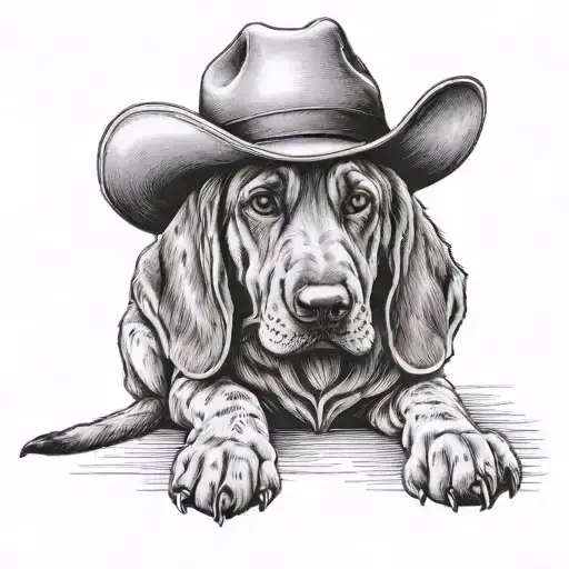 Black and Tan bloodhound puppy in a cowboy hat  tattoo design idea