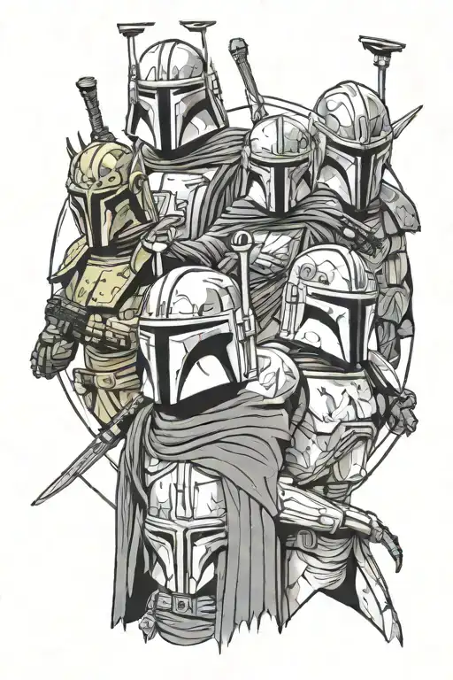 Star Wars: Maul, Ashoka, Grievous, and Boba Fett tattoo design idea