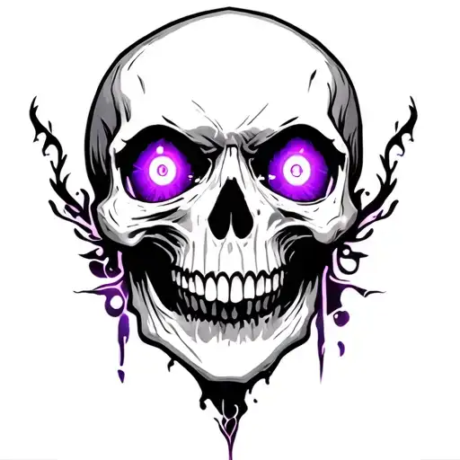 Skull with glowing purple magical eyes surrounded tattoo design idea