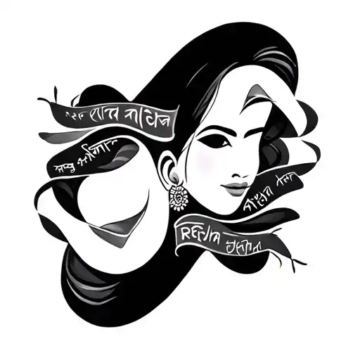 ATUL and REKHA written in hindi language under ear on side neck vertically tattoo design idea