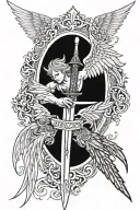 Sword and angel wing and devil wing attached tattoo design idea