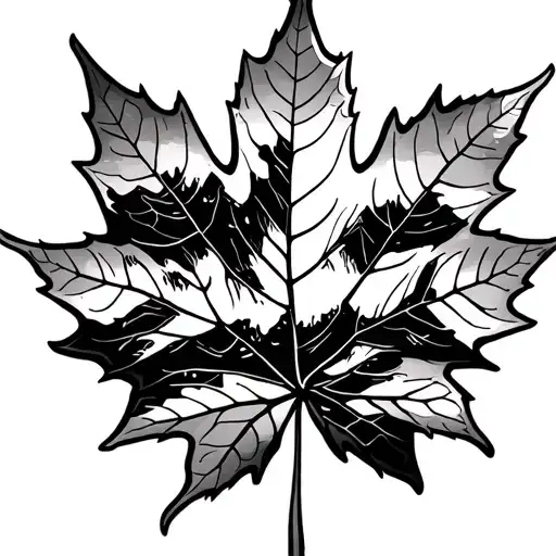 Tattoo Maple leave with table mountain outline inside it simple line tattoo design idea