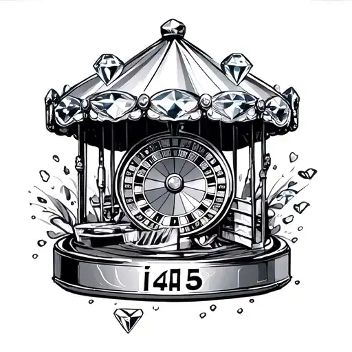 i45 sign with realistic diamond and roulette wheel and a mirror carousel  tattoo design idea