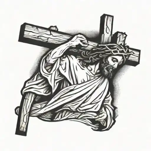 Jesus walking the cross up the hill with the cross on his shoulder   tattoo design idea