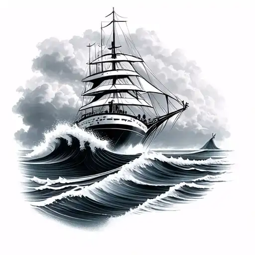 three waves that go into a small cruise ship tattoo design idea