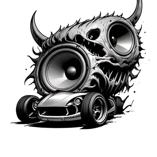 monster subwoofer cars driving tattoo design idea