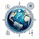 Planet Earth with zodiac sign Aquarius and Libra combined and framed with the style of a mandala tattoo design idea