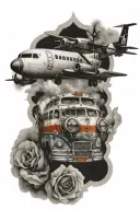 Airplane bus tattoo design idea