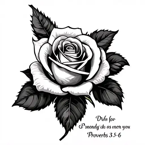a rose with a beef stick stem and the verse proverbs 3:5-6 in print underneath it  tattoo design idea
