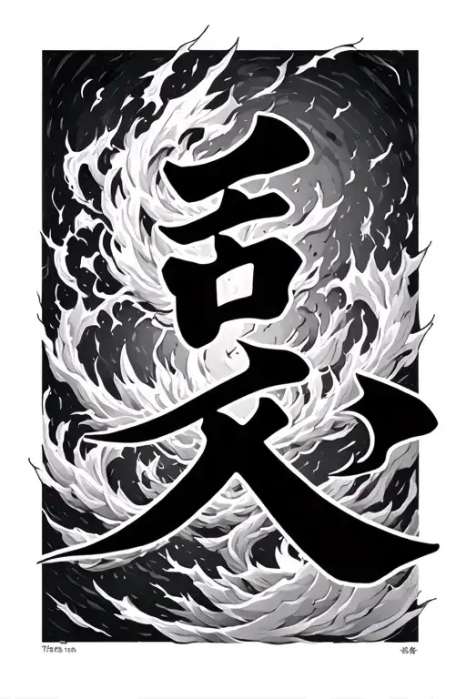 Japanes Kanji for kaizen symbol covered by a storm tattoo design idea