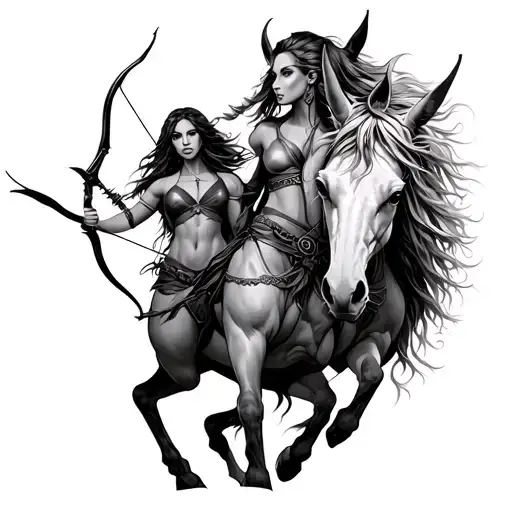 two female centaur archer coming tattoo design idea