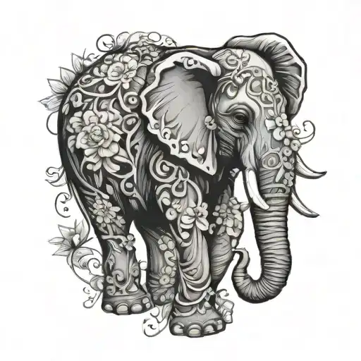 elephant wrapped in flower vine winding tattoo design idea
