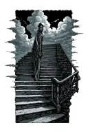 dark stairway with clouds tattoo design idea