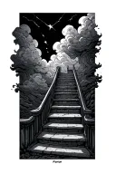 dark stairway with clouds tattoo design idea