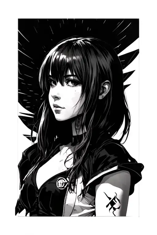 Highly detailed anime illustration of Asuka Langley Soryu from Neon Genesis Evangelion, standing in front of Evangelion  tattoo design idea