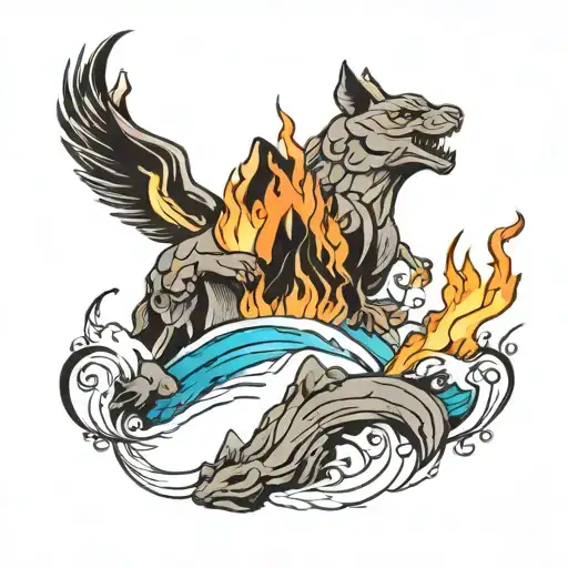 mountain water fire stone tattoo design idea