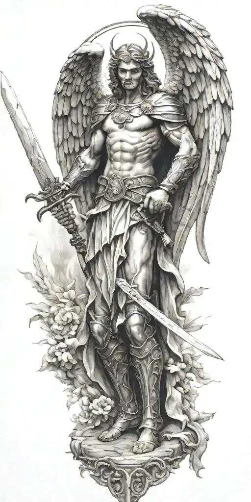 archangel Michael hodling a sword tattoo design idea