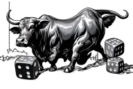 dice rolling bull stock market graph tattoo design idea