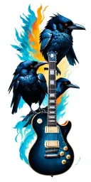 crows and electric guitar tattoo design idea