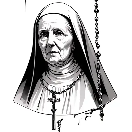 nun with broken rosary beads tattoo design idea