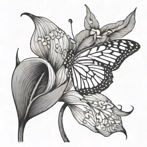 calla lily with stem and monarch butterfly tattoo design idea