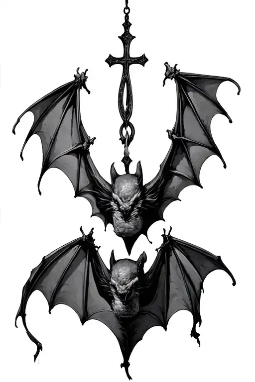 hanging bat hanging upside cross over the atheism tattoo design idea